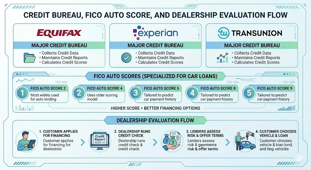 Infographic explaining the difference between soft pull and hard inquiry when applying for auto loans including impact on credit score and smart tips